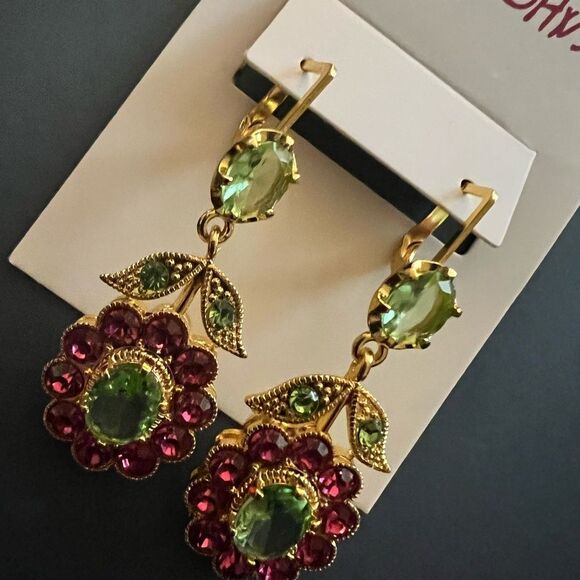 🌺 Betsey Johnson crystal flower stunning dangle earrings 🌺 - Picture 4 of 7